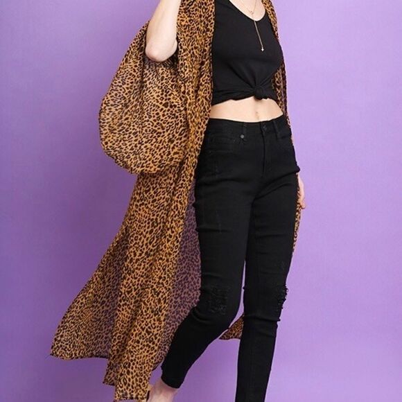 Umgee Leopard Animal Print Kimono/Duster/cardigan - Picture 1 of 8